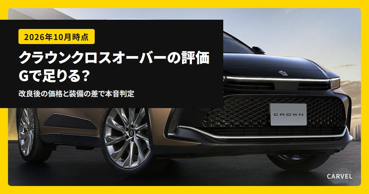 クラウンクロスオーバーの外観写真に、Gで足りるかを問う記事タイトルを重ねたアイキャッチ(トヨタ自動車公式画像)
