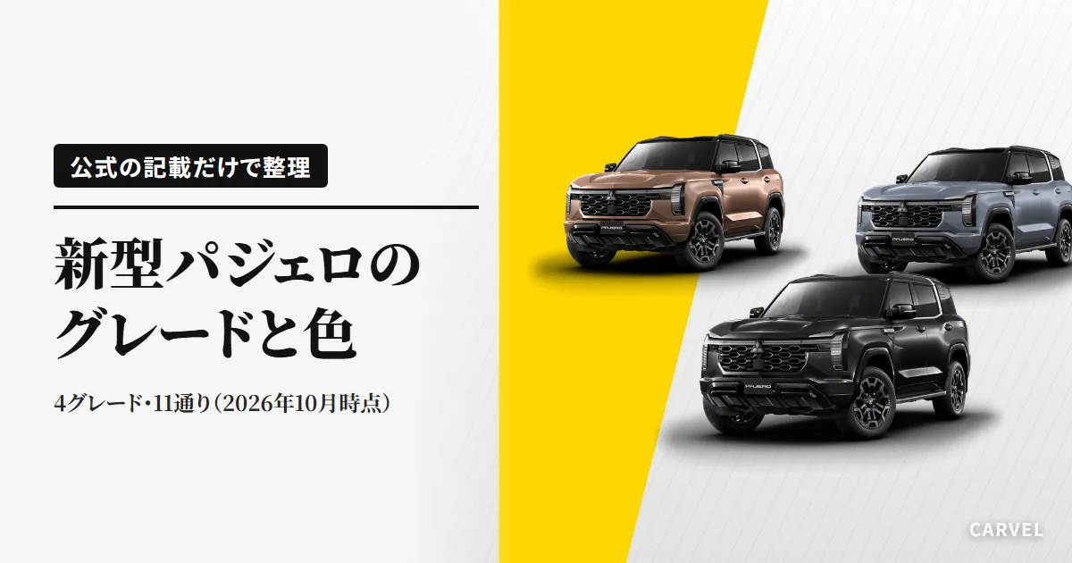 新型パジェロの4グレードと11通りのボディカラーを公式の記載だけで整理する記事のアイキャッチ