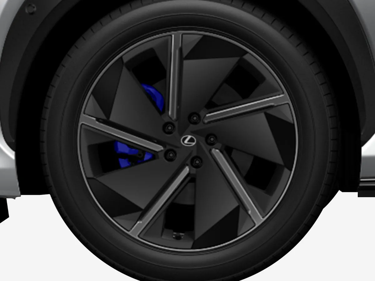 レクサスRZの黒いアルミホイール。奥に青いブレーキキャリパーが見える